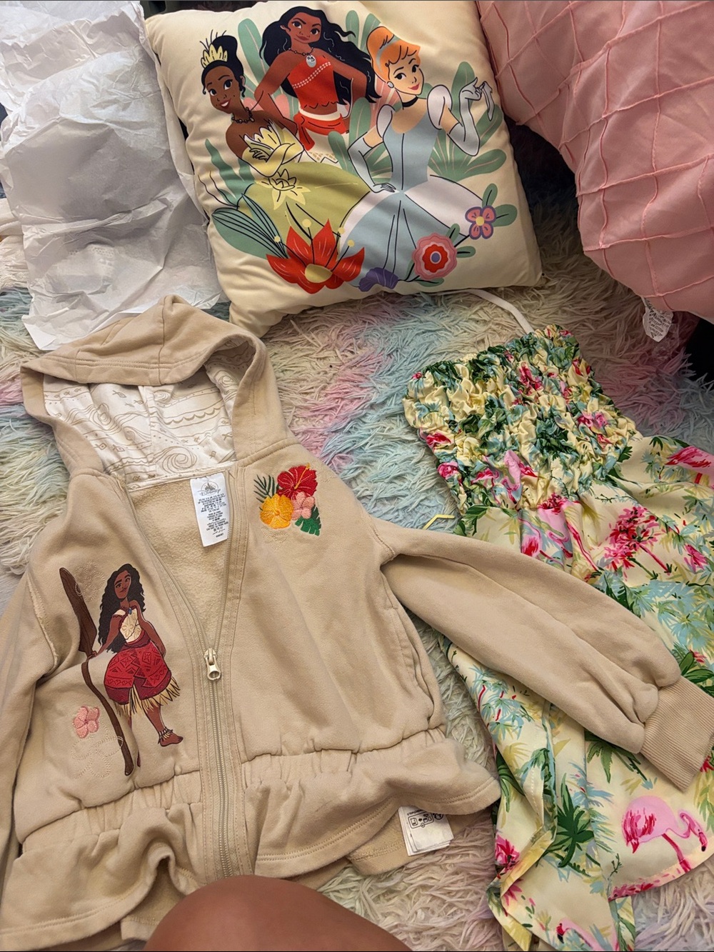 Disney Moana Tan Hoodie Jacket with Multicolor Floral Embroidery